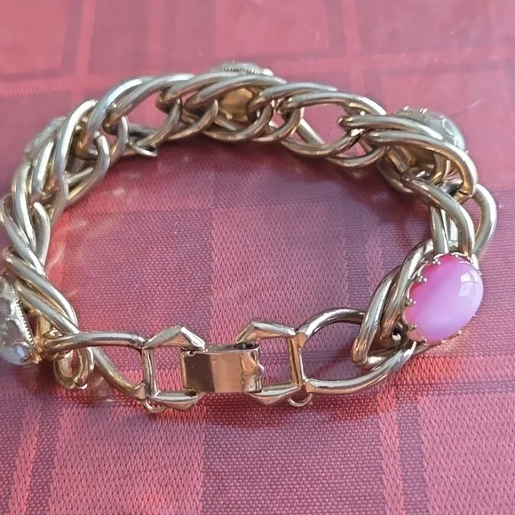 Estate Vintage 50's-60's Kafin NY Gold Bracelet with Multicolor Cabochon Stones - Picture 5 of 5